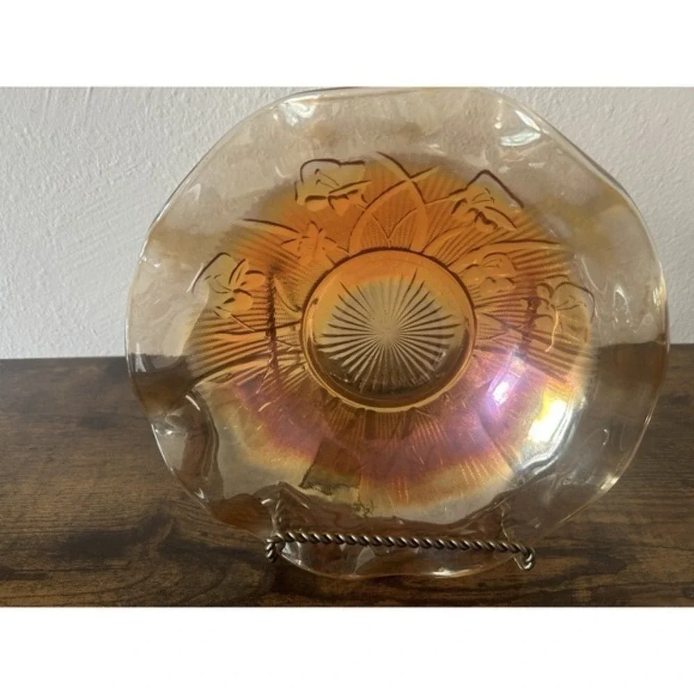 Vintage Carnival Glass‎ Bowl Large Iris & Herringbone Jeannette Marigold Ruffled